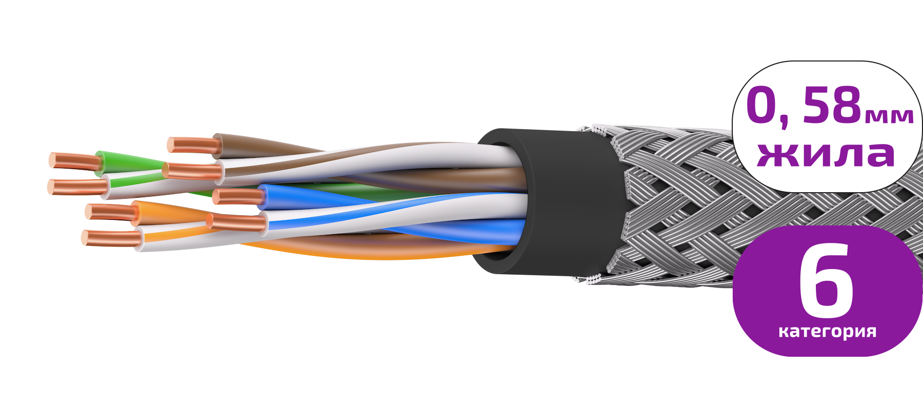 UCLP U/UTP Cat 6 КоГ PVC 4x2x0,58 BK-OUT-305 Кабель парной скрутки, неэкран., кат. 6, 4x2x0,58 мм, PVC, внеш., бронир., черный, 305 м, Uncomline