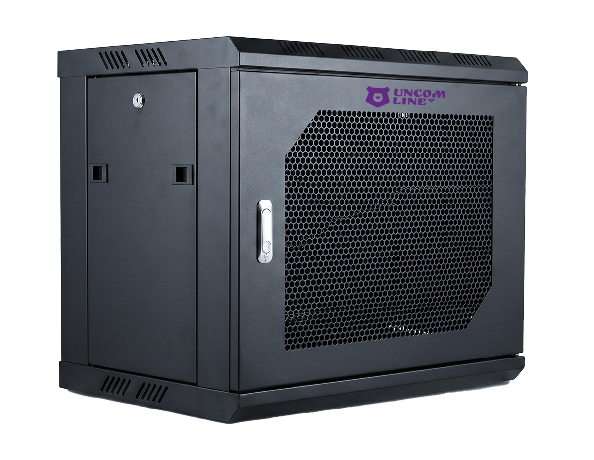 UCL WMC-2264-SP-RAL9005 Шкаф настенный 19″, 22U, 600x450 мм, перфорированная передняя дверь, черный, Uncomline