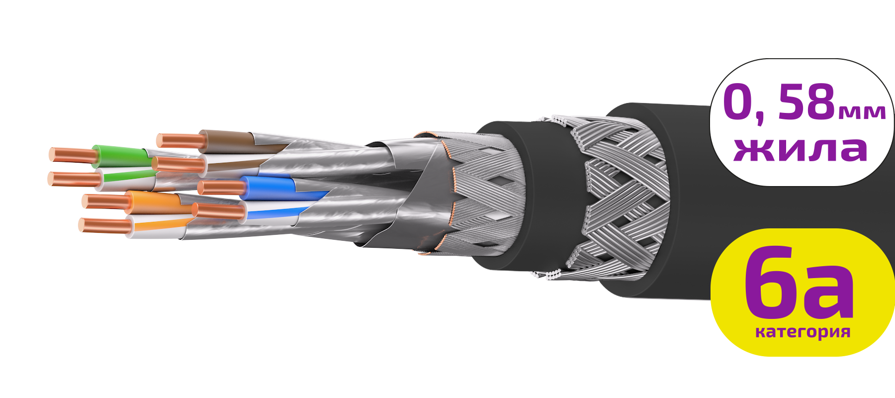 UCLP SF/FTP Cat 6A Ко ZH/ZH нг(А)-HF 4x2x0,58 BK-IN/OUT-305 Кабель парной скрутки, экран., кат. 6A, 4x2x0,58 мм, ZH/ZH нг(А)-HF, внутр./внеш., бронир., черный, 305 м, Uncomline