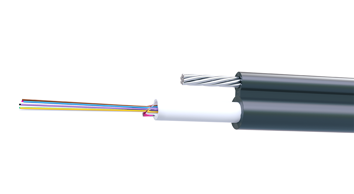 UCLP ОКВЭдм-Т-8G652D-4,0-OUT-BK Подвесной кабель с выносным силовым элементом (м-стальной трос). Верxняя часть - несущий элемент, нижняя- модуль с 8 оптическими волокнами SM G.652.D/G.657.A1. МДРН 4 кН, PE, чёрный, Uncomline