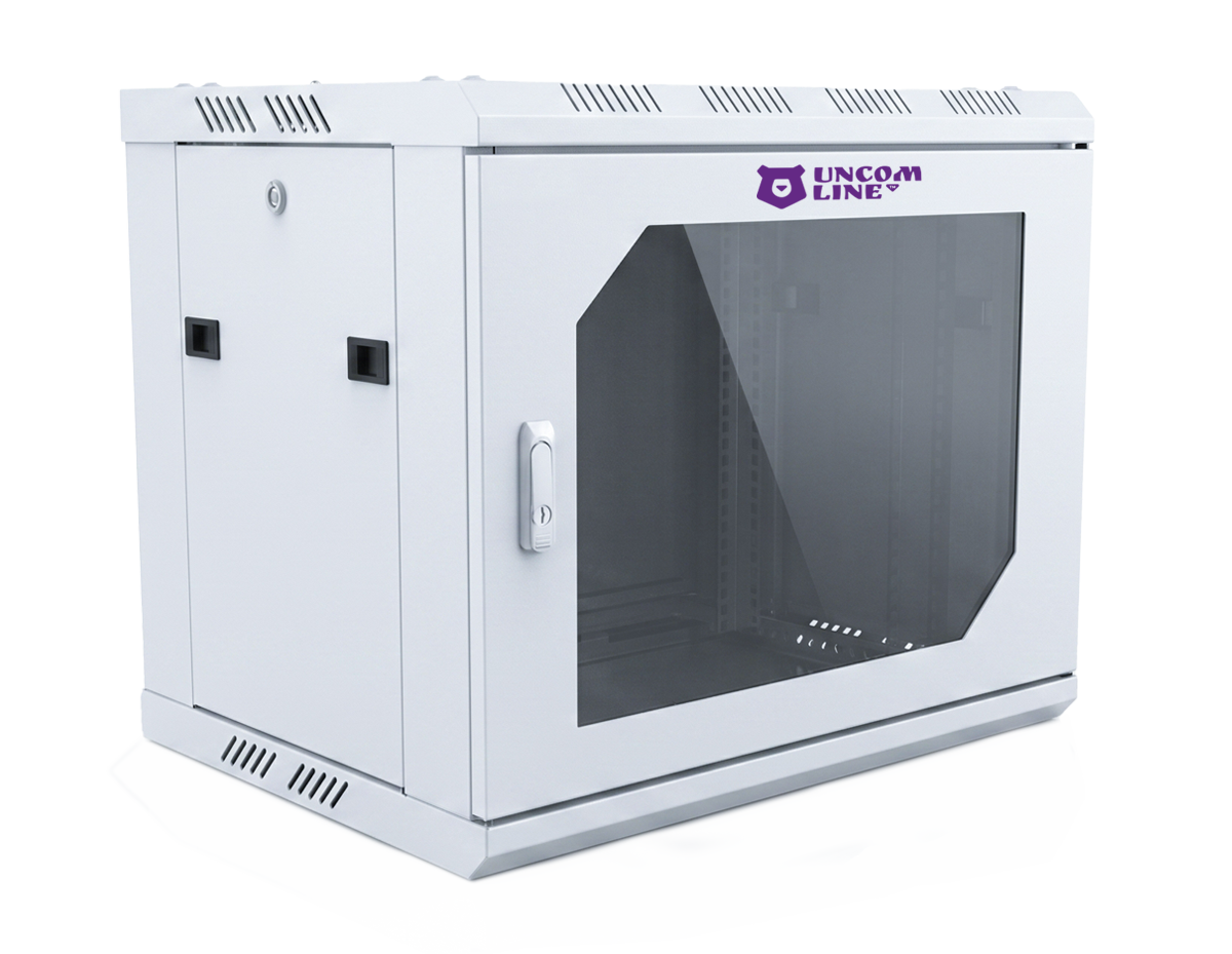 UCL WMC-2266-SG-RAL7035 Шкаф настенный 19″, 22U, 600x600 мм,  стеклянная передняя дверь, серый, Uncomline