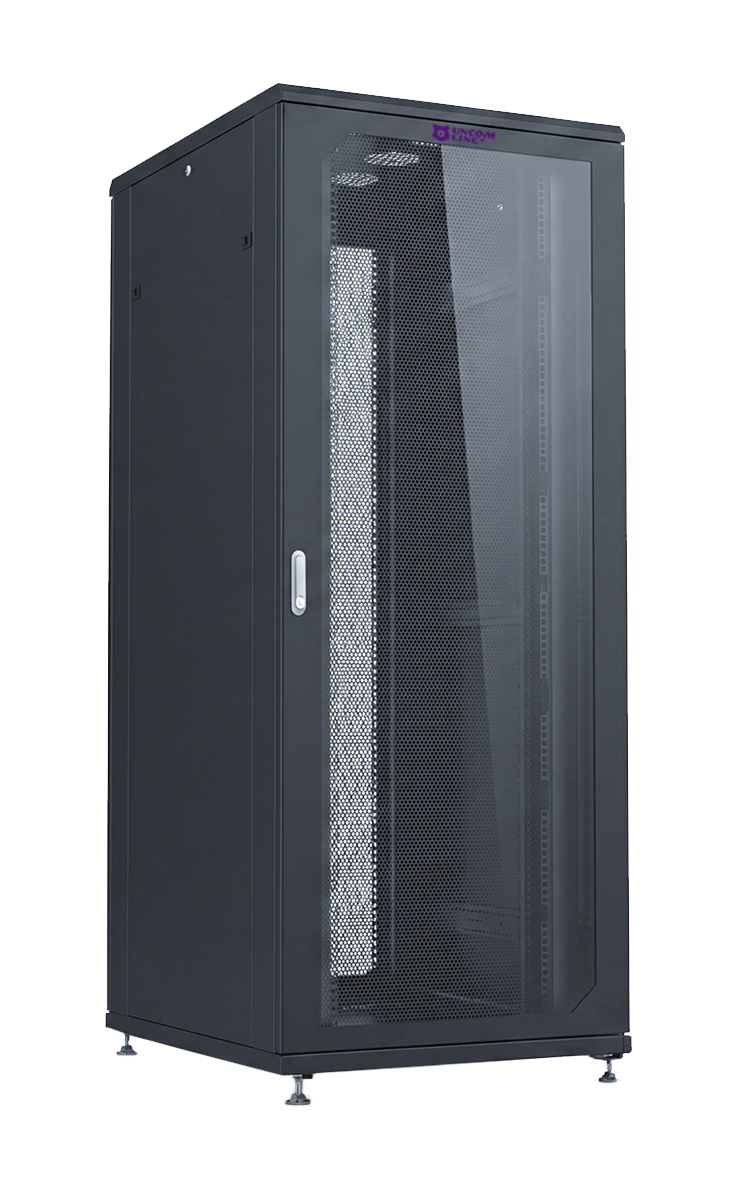 UCL FSC-4788-SG-SP-RAL9005 Шкаф напольный 19″, 47U, 800x800 мм, передняя стеклянная дверь, задняя перфорированная стальная, разобранный, черный, Uncomline