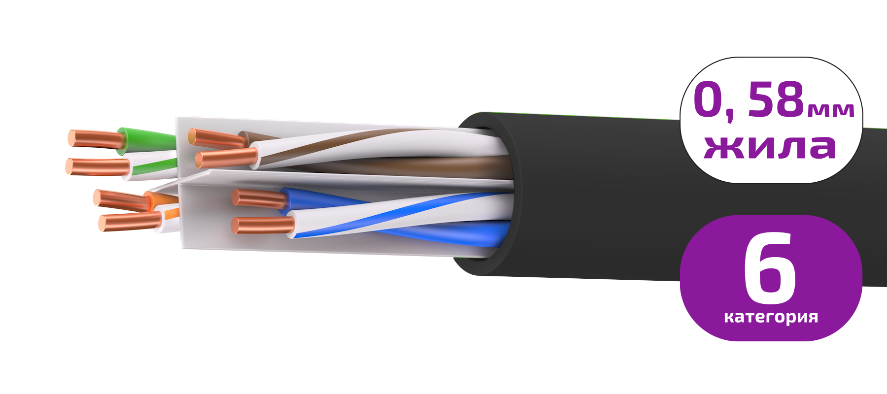 UCLP U/UTP Cat 6 PUR 4x2x0,58 BK-OUT-305 Кабель парной скрутки, неэкран., кат. 6, 4x2x0,58 мм, PUR, внеш., черный, 305 м, Uncomline