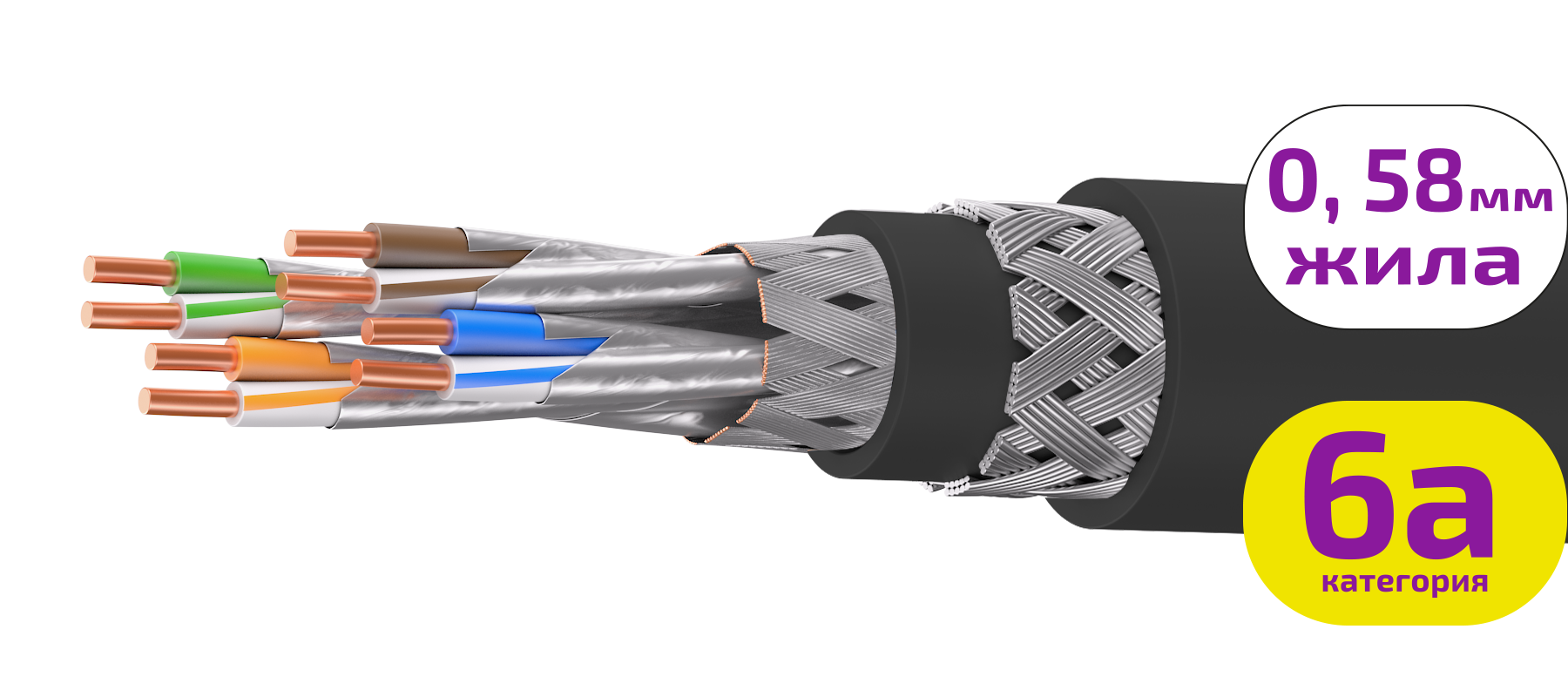 UCLP S/FTP Cat 6A Ко PVC/PVC нг(А)-LS 4x2x0,58 BK-IN/OUT-305 Кабель парной скрутки, экран., кат. 6A, 4x2x0,58 мм, PVC/PVC нг(А)-LS, внутр./внеш., бронир., черный, 305 м, Uncomline