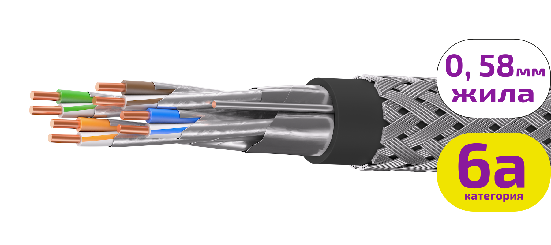 UCLP F/FTP Cat 6A КоГ PE 4x2x0,58 BK-OUT-305 Кабель парной скрутки, экран., кат. 6A, 4x2x0,58 мм, PE, внеш., бронир., черный, 305 м, Uncomline