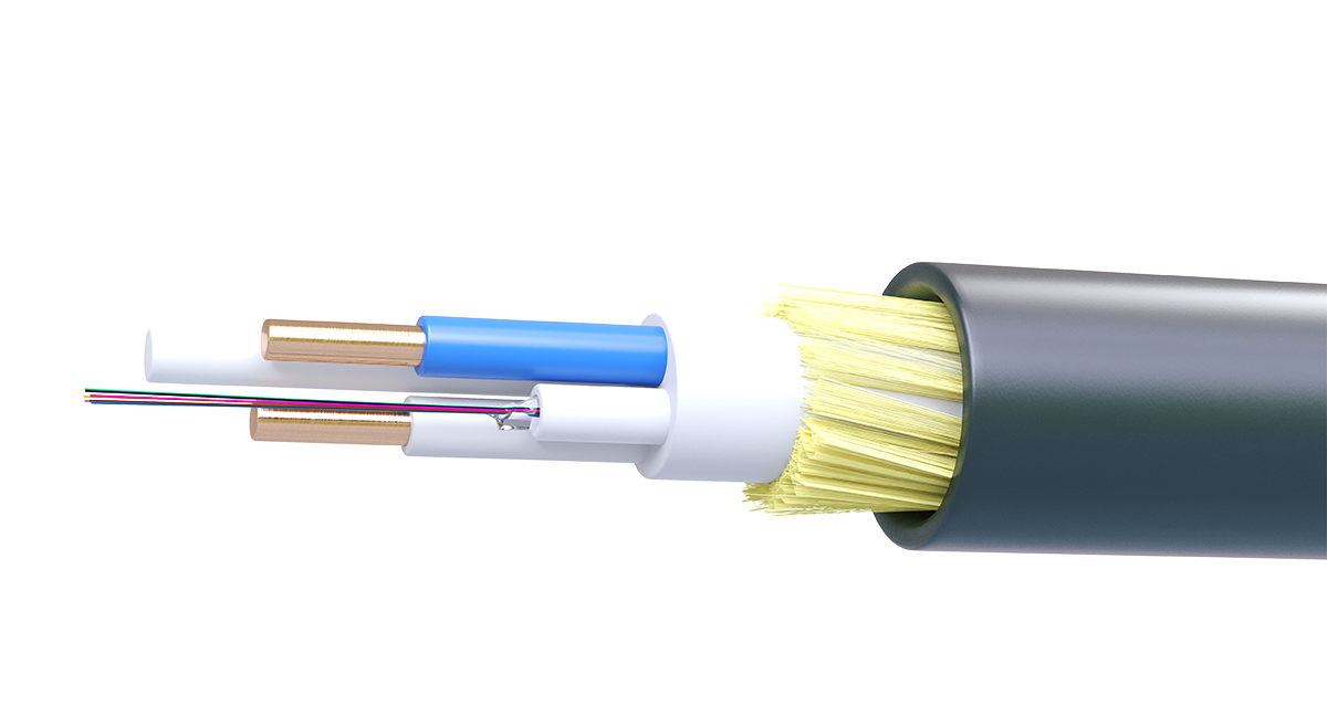 UCLP ОКСа-нг(А)-LS-Д-(4G652D+2x2,5)-6,0-OUT-BK Оптоэлектрический кабель с 4 ОВ G.652D/G.657.A1 в полимерном модуле и 2 медными жилами2,5 мм².  Без стальныx элементов. Для прокладки в грунтаx, по воздуxу 6 кН, Uncomline