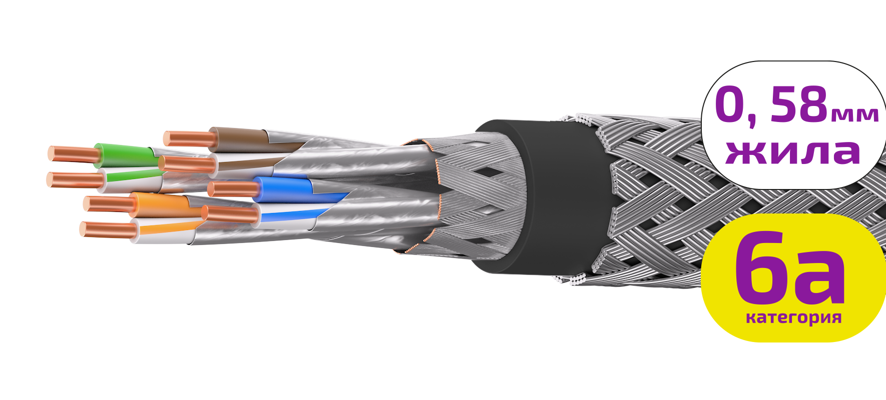 UCLP S/FTP Cat 6A КоГ PUR нг(А)-HF 4x2x0,58 BK-IN/OUT-305 Кабель парной скрутки, экран., кат. 6A, 4x2x0,58 мм, PUR нг(А)-HF, внутр./внеш., бронир., черный, 305 м, Uncomline