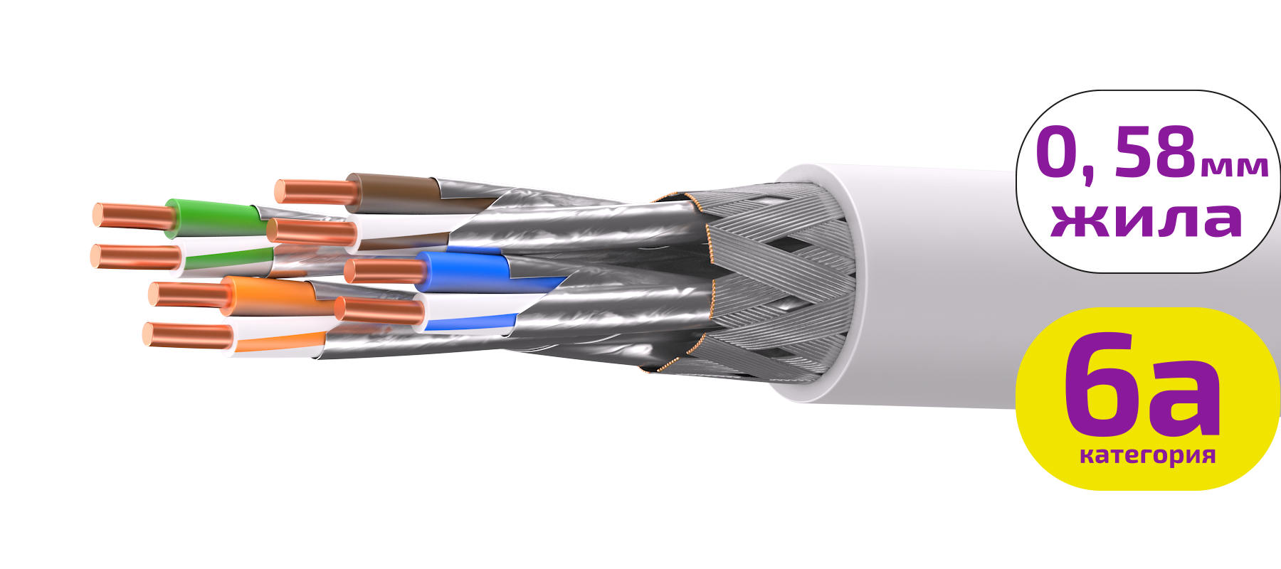 UCL S/FTP Cat 6A PVC нг(А)-LSLTx 4х2х0,58  GY-IN-305 Кабель парной скрутки, экран., кат. 6A, 4х2х0,58 мм, PVC нг(А)-LSLTx, внутр., серый, 305 м, Uncomline
