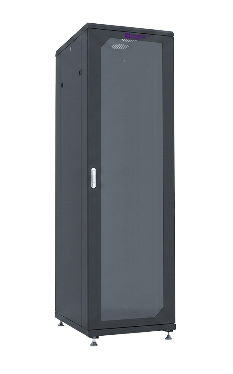 UCL FSC-4766-SG-SS-RAL9005 Шкаф напольный 19″, 47U, 600x600 мм, передняя стеклянная дверь, задняя цельная стальная, разобранный, черный, Uncomline