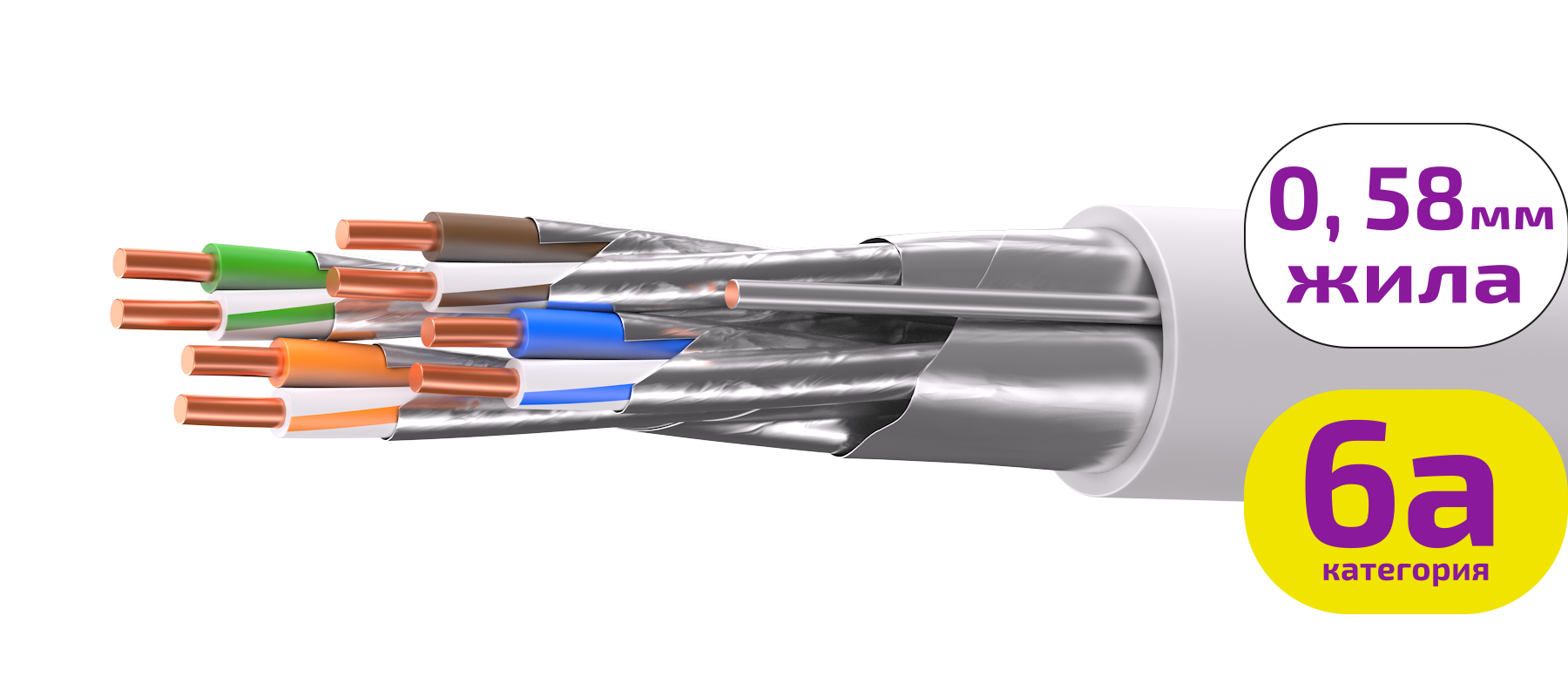 UCL F/FTP Cat 6A PVC нг(А)-LSLTx 4x2x0,58  GY-IN-305 Кабель парной скрутки, экран., кат. 6A, 4x2x0,58 мм, PVC нг(А)-LSLTx, внутр., серый, 305 м, Uncomline