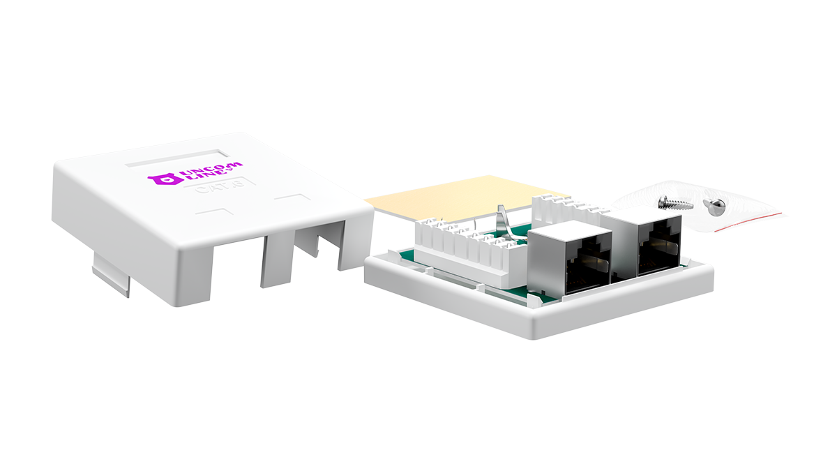 UCL SWC-2RJ45-S5E-WH Розетка компьютерная RJ-45(8P8C), категория 5e (50 µ″), экранированная, двойная, внешняя, Dual IDC, белая, Uncomline