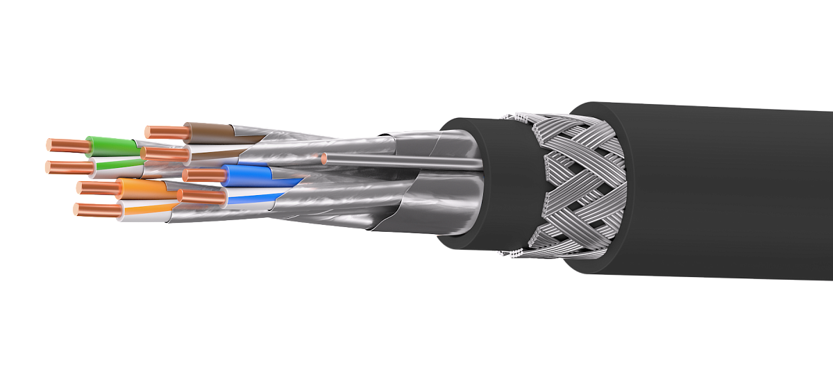 UCLP F/FTP Cat 6A Ко PE/PE 4x2x0,58 BK-OUT-305 Кабель парной скрутки, экран., кат. 6A, 4x2x0,58 мм, PE/PE, внеш., бронир., черный, 305 м, Uncomline