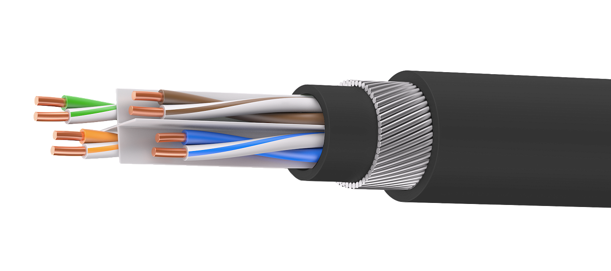 UCLP U/UTP Cat 6 К PUR/PUR 4x2x0,58 BK-OUT-305 Кабель парной скрутки, неэкран., кат. 6, 4x2x0,58 мм, PUR/PUR, внеш., бронир., черный, 305 м, Uncomline