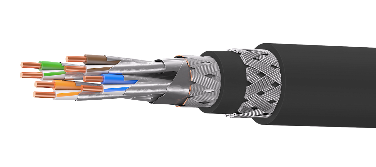 UCLP SF/FTP Cat 6A Ко ZH/ZH нг(А)-HF 4x2x0,58 BK-IN/OUT-305 Кабель парной скрутки, экран., кат. 6A, 4x2x0,58 мм, ZH/ZH нг(А)-HF, внутр./внеш., бронир., черный, 305 м, Uncomline
