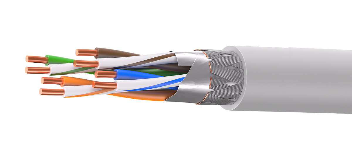 UCL SF/UTP Cat 5e PVC нг(А)-LS 4x2x0,52 GY-IN-305 Кабель парной скрутки, экран., кат. 5e, 4x2x0,52 мм, PVC нг(А)-LS, внутр., серый, 305 м, Uncomline