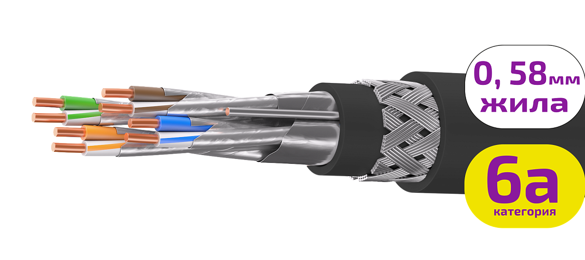 UCLP F/FTP Cat 6A Ко PE/PE 4x2x0,58 BK-OUT-305 Кабель парной скрутки, экран., кат. 6A, 4x2x0,58 мм, PE/PE, внеш., бронир., черный, 305 м, Uncomline