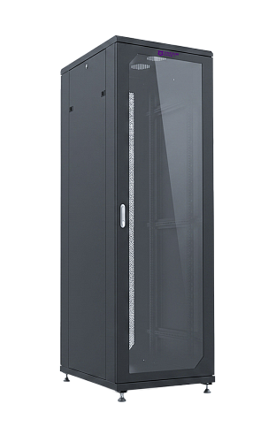 UCL FSC-2261-SG-SP-RAL9005 Шкаф напольный 19″, 22U, 600х1000 мм, передняя стеклянная дверь, задняя перфорированная стальная, разобранный, черный, Uncomline