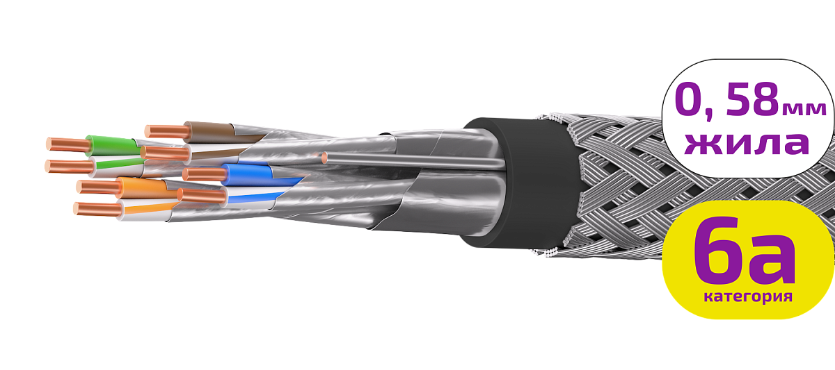 UCLP F/FTP Cat 6A КоГ PE 4x2x0,58 BK-OUT-305 Кабель парной скрутки, экран., кат. 6A, 4x2x0,58 мм, PE, внеш., бронир., черный, 305 м, Uncomline