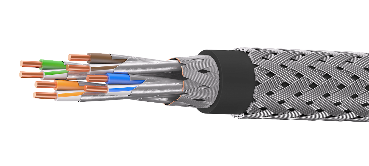 UCLP S/FTP Cat 6A КоГ PUR нг(А)-HF 4x2x0,58 BK-IN/OUT-305 Кабель парной скрутки, экран., кат. 6A, 4x2x0,58 мм, PUR нг(А)-HF, внутр./внеш., бронир., черный, 305 м, Uncomline