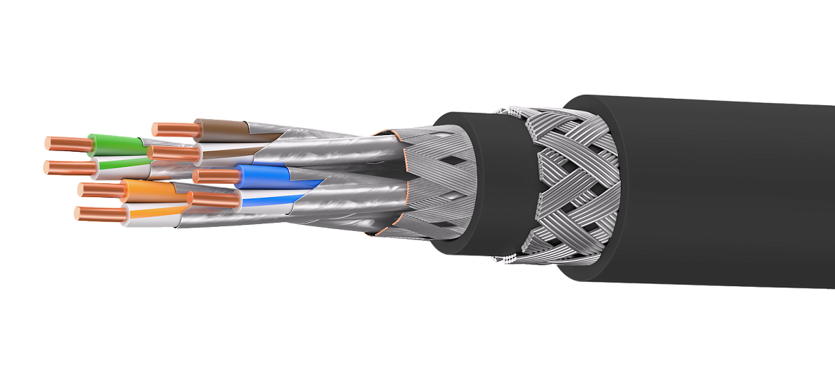 UCLP S/FTP Cat 7 Ко PUR/PUR 4x2x0,64 BK-OUT-305 Кабель парной скрутки, экран., кат. 7, 4x2x0,64 мм, PUR/PUR, внеш., бронир., черный, 305 м, Uncomline