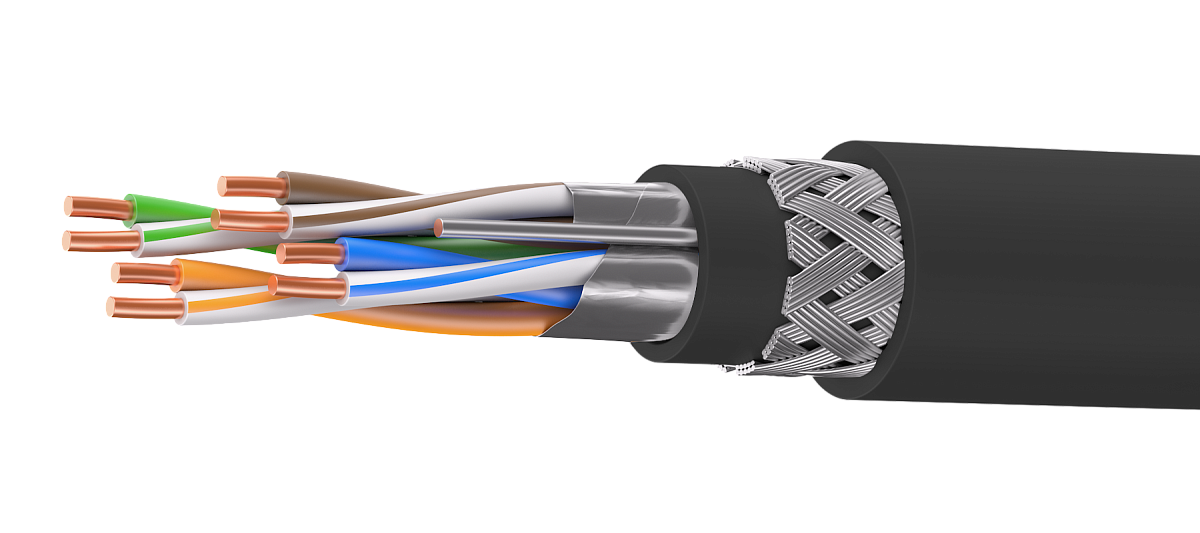 UCLP F/UTP Cat 5e Ко PUR/PUR 4x2x0,52 BK-OUT-305 Кабель парной скрутки, экран., кат. 5e, 4x2x0,52 мм, PUR/PUR, внеш., бронир., черный, 305 м, Uncomline