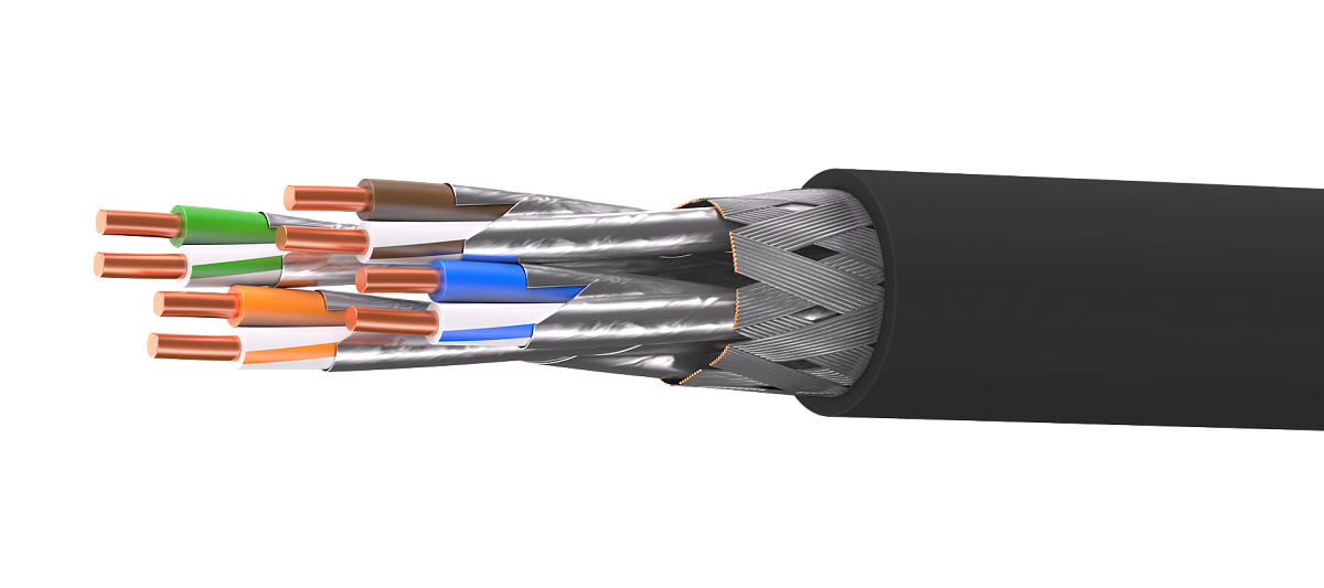 UCLP S/FTP Cat 7 PUR нг(А)-HF 4x2x0,64 BK-IN/OUT-305 Кабель парной скрутки, экран., кат. 7, 4x2x0,64 мм, PUR нг(А)-HF, внутр./внеш., черный, 305 м, Uncomline