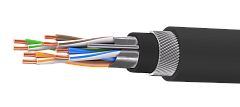 UCLP F/UTP Cat 5e К PVC/PVC нг(А)-LS 4x2x0,52 BK-IN/OUT-305 Кабель парной скрутки, экран., кат. 5e, 4x2x0,52 мм, PVC/PVC нг(А)-LS, внутр./внеш., бронир., черный, 305 м, Uncomline
