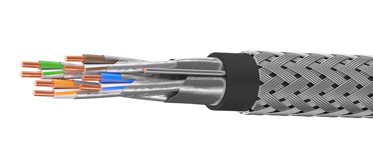 UCLP F/FTP Cat 6A КоГ PE 4x2x0,58 BK-OUT-305 Кабель парной скрутки, экран., кат. 6A, 4x2x0,58 мм, PE, внеш., бронир., черный, 305 м, Uncomline