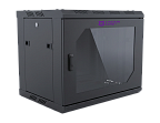 UCL WMC-0664-SG-RAL9005 Шкаф настенный 19″, 6U, 600x450 мм,  стеклянная передняя дверь, черный, Uncomline