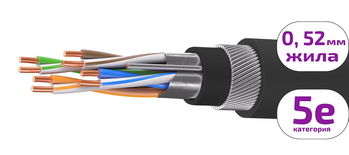 UCLP F/UTP Cat 5e К PVC/PVC нг(А)-LS 4x2x0,52 BK-IN/OUT-305 Кабель парной скрутки, экран., кат. 5e, 4x2x0,52 мм, PVC/PVC нг(А)-LS, внутр./внеш., бронир., черный, 305 м, Uncomline