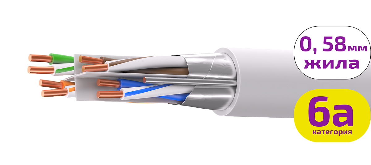 UCL F/UTP Cat 6A PVC нг(А)-LSLTx 4х2х0,58 GY-IN-305 Кабель парной скрутки, экран., кат. 6A, 4х2х0,58 мм, PVC нг(А)-LSLTx, внутренний, серый, 305 м, Uncomline