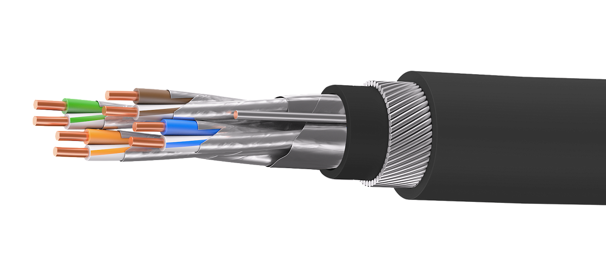 UCLP F/FTP Cat 7 K ZH/ZH нг(А)-HF 4x2x0,64 BK-IN/OUT-305 Кабель парной скрутки, экран., кат. 7, 4x2x0,64 мм, K ZH/ZH нг(А)-HF, внутр./внеш., бронир.,  черный, 305 м, Uncomline