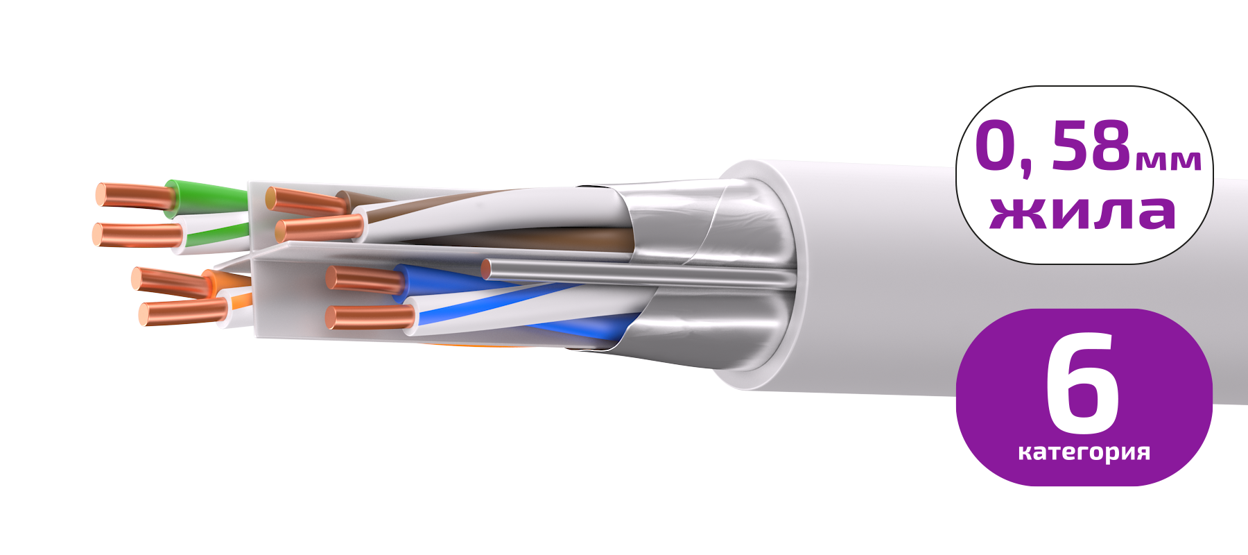 UCL F/UTP Cat 6 PVC 4x2x0,58 GY-IN-305 Кабель парной скрутки, экран., кат. 6, 4x2x0,58 мм, PVC, внутр., серый, 305 м, Uncomline
